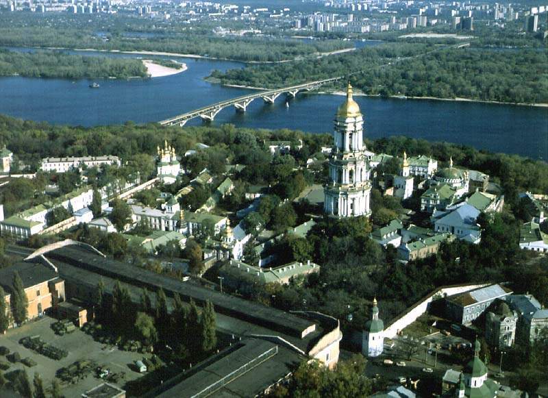 Kyiv. View to the Kyiv-Pechersk Historical-Cultural Preserve and the Dnipro River
